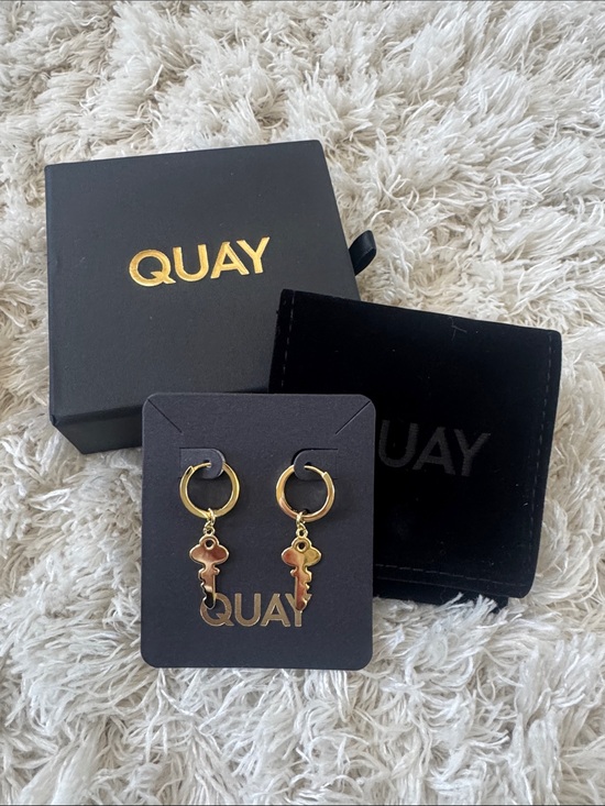 Quay Australia Jewelry - Quay Australia Gold Key Drop Hoop Earrings